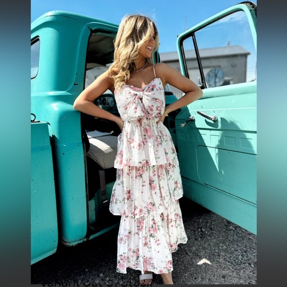 NWT By The River Charming Floral Midi Dress Bow Tiered Cottagecore Easter Deess - Picture 5 of 12
